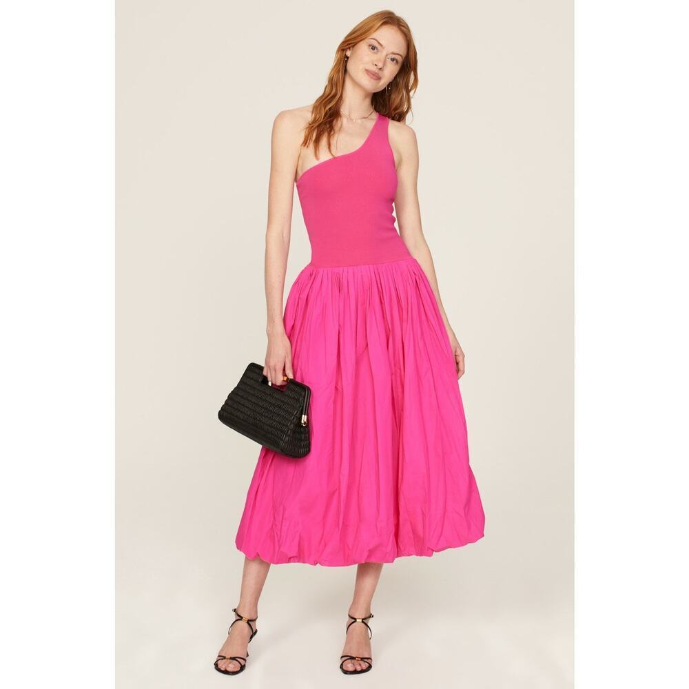 DEREK LAM COLLECTIVE Pink One-Shoulder Drop Waist Bubble Hemline Dress Size XS